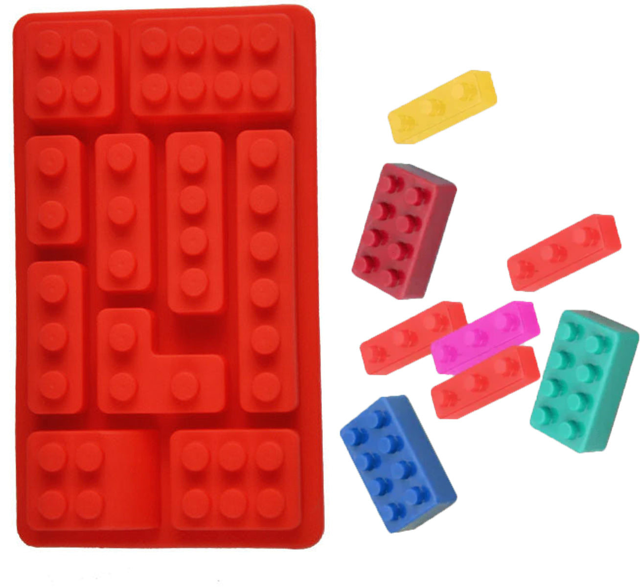 Forma din silicon pentru ciocolata de casa, Zola®, model cuburi LEGO, rosie, 14.5x8 cm Forma din silicon pentru ciocolata de casa, Zola®, model cuburi LEGO, rosie, 14.5x8 cm